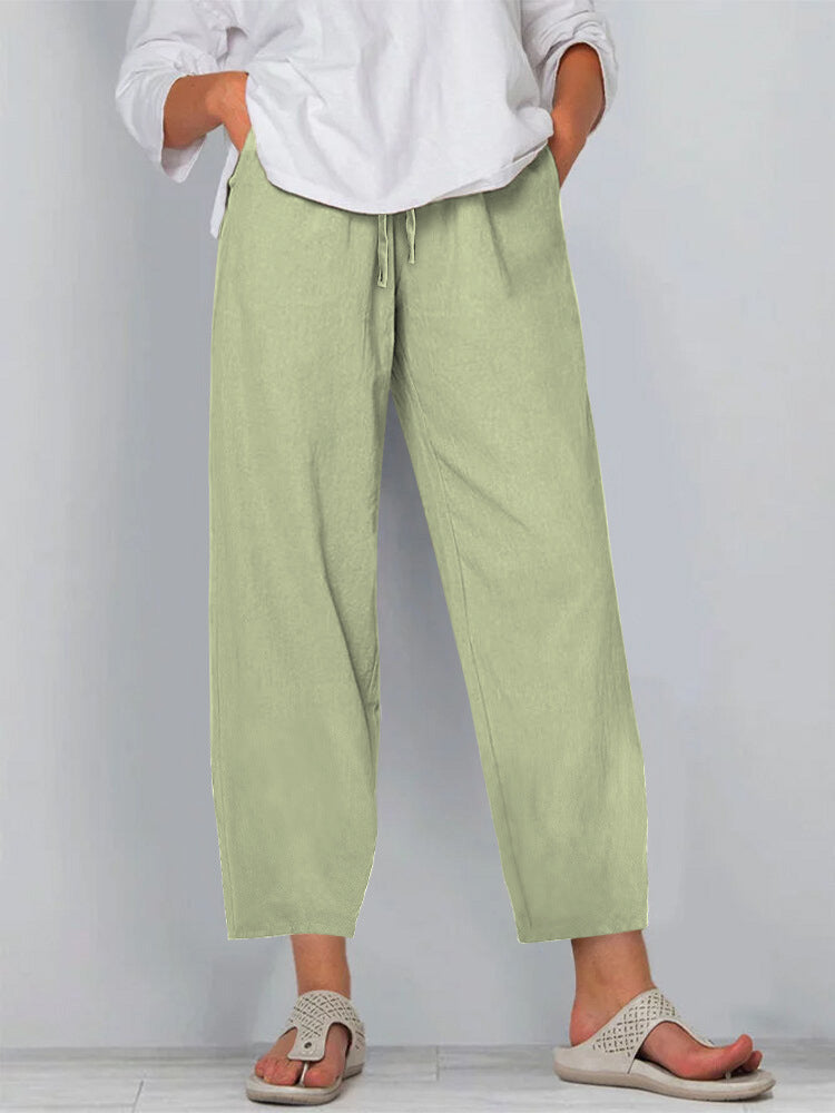 Women's Relaxed Culotte Pants with Drawstring, Side Pockets and Ankle Length Mune Fashion
