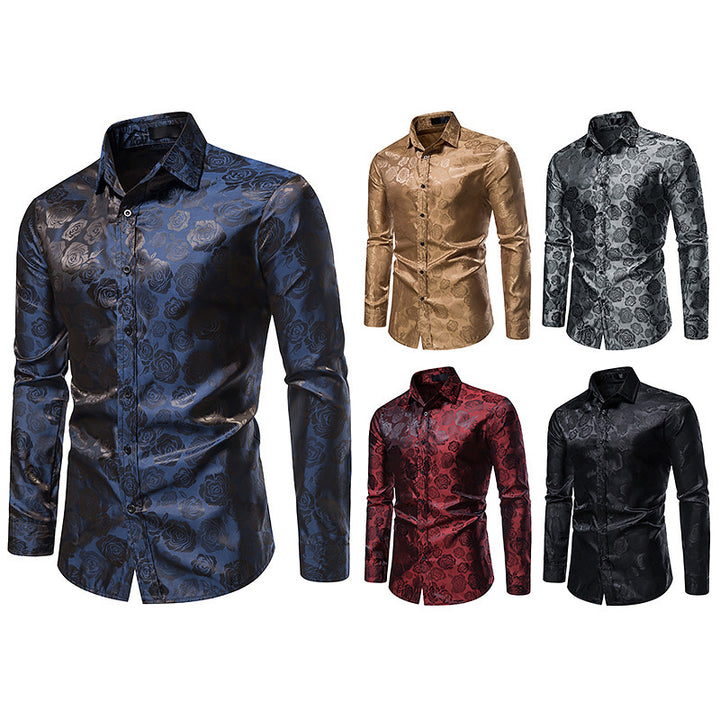 Men's Elegant Shirt with Floral Jacquard Pattern and Satin Gloss Mune Fashion