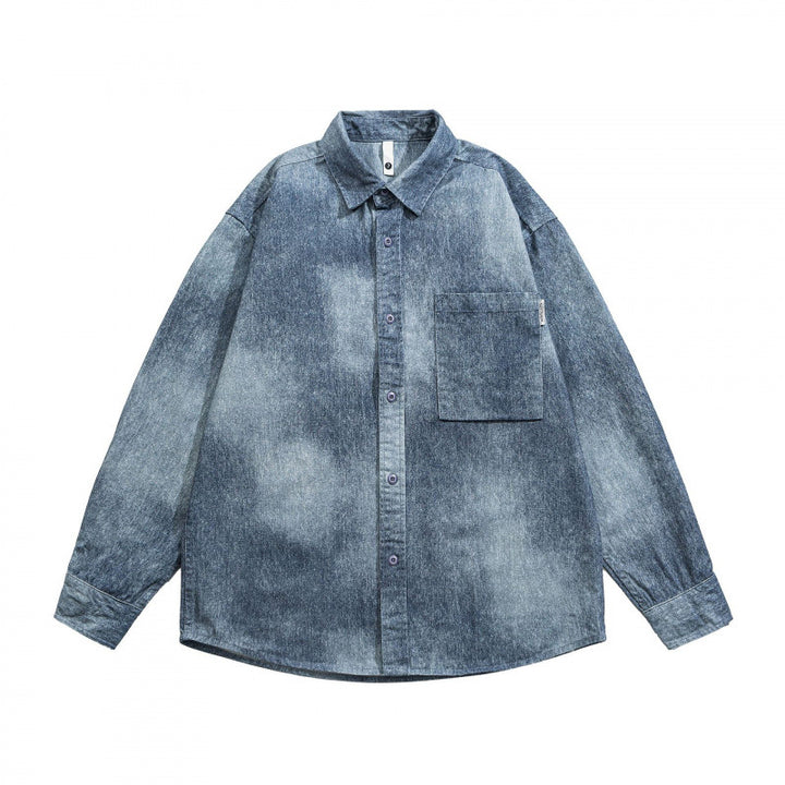 Unisex Oversize Cotton Shirt with Washed Effect and Patch Chest Pocket Mune Fashion