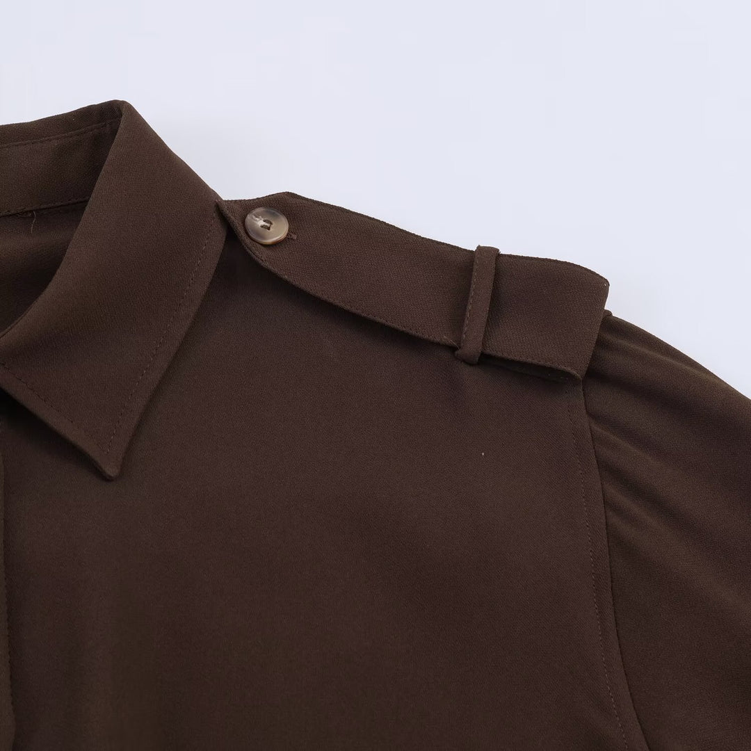 Women's Cropped Blouse with Epaulettes and Tailored Draping Mune Fashion