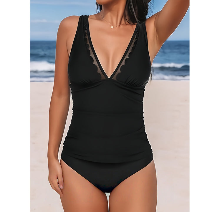 Ladies Stylish Tankini with Deep V-Neck and Ruching Mune Fashion