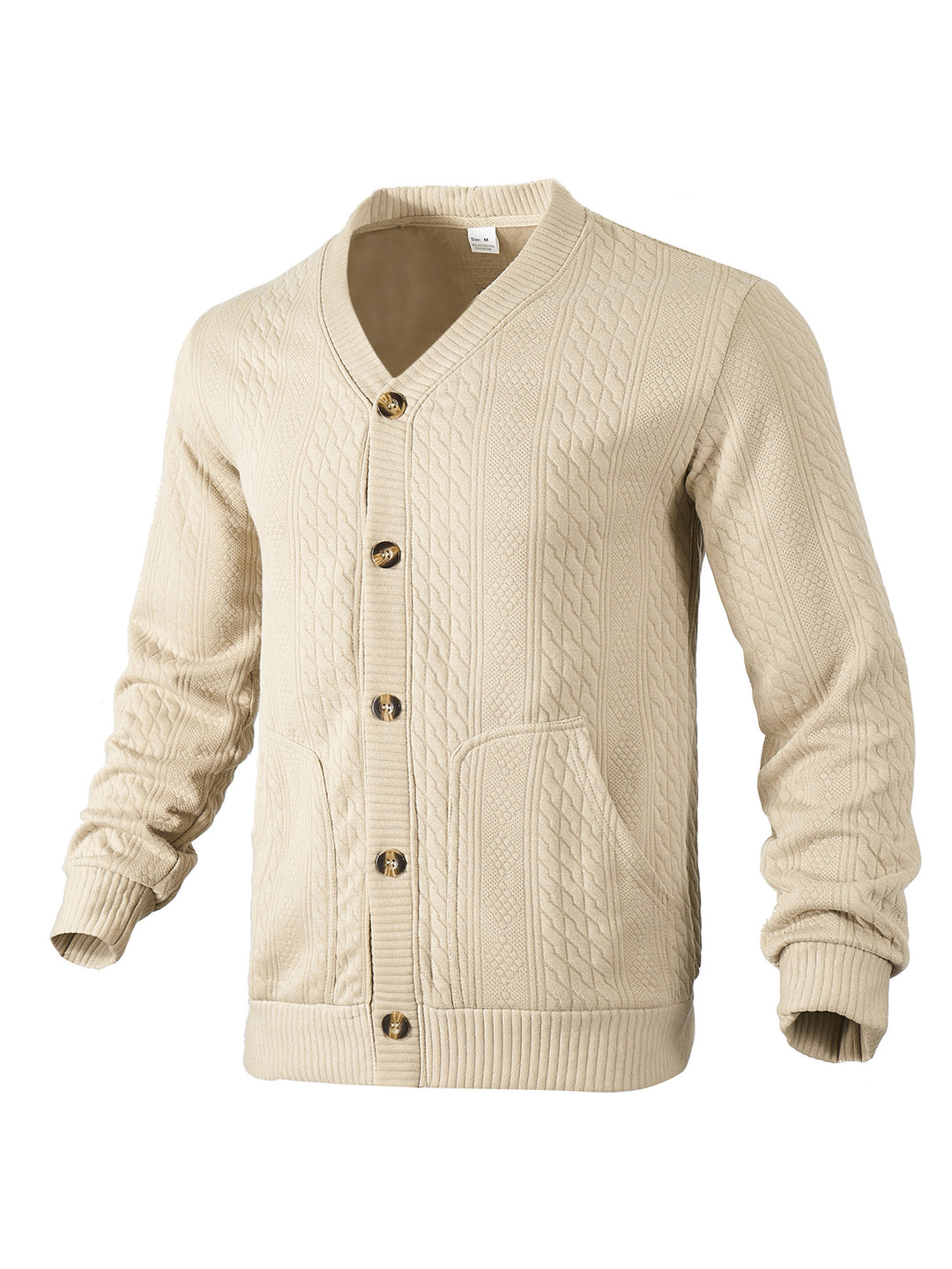Men's elegant braided knit cardigan with V-neck button placket and patch pockets Mune Fashion