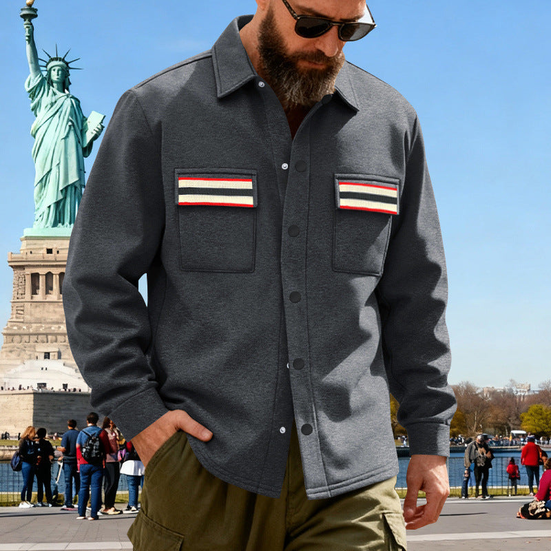 Men's overshirt jacket made of heavy cotton blend with chest pockets and contrast stripes Mune Fashion