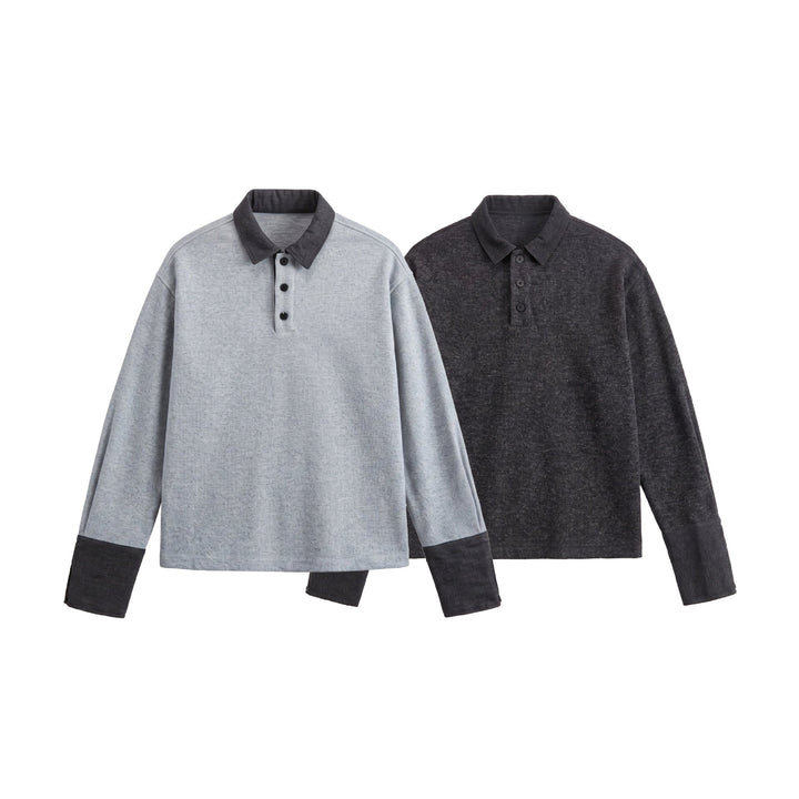 Unisex Boxy Polo Sweatshirt with Contrast Collar and Extended Cuff Sleeves Mune Fashion