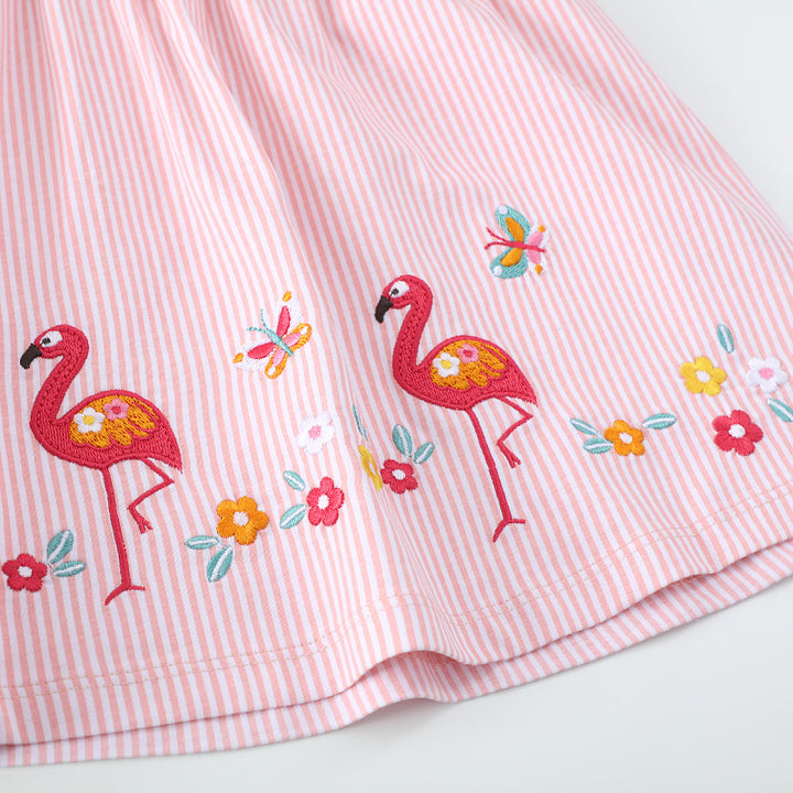 Girl's summer dress with floral design and playful flamingo appliqués Mune Fashion