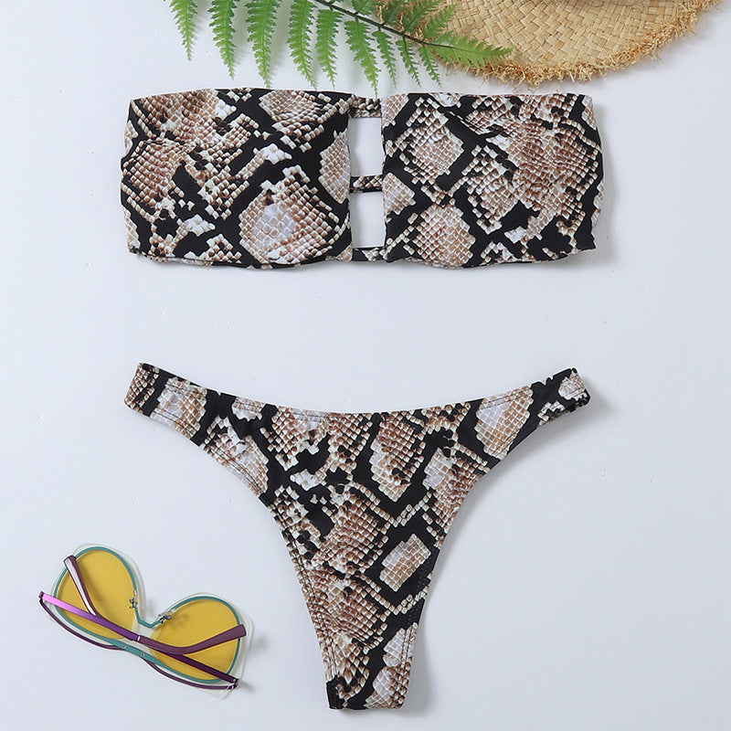 Women's bandeau bikini with slit details and trendy snake pattern Mune Fashion