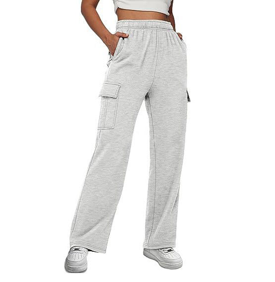 Women's casual cargo leisure pants with wide leg elastic waistband and patch pockets Mune Fashion