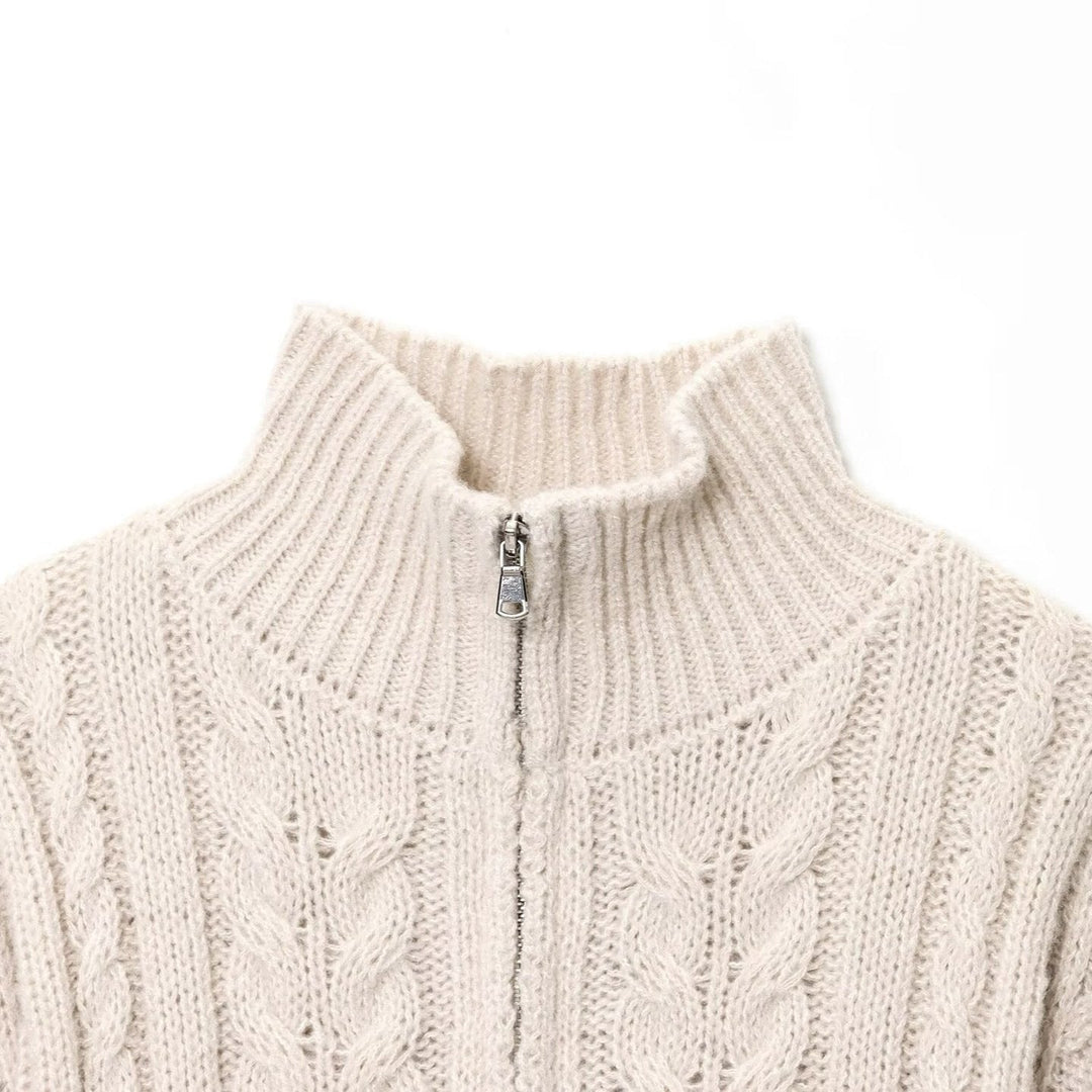 Ladies Cardigan with High Collar and Zipper Mune