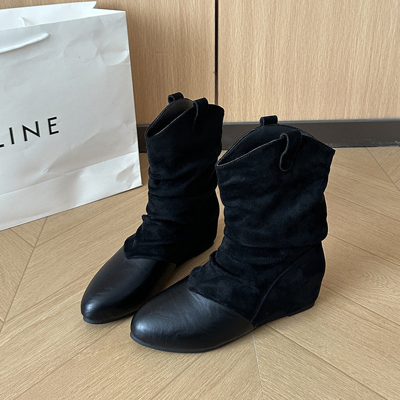 Ladies Fashion Ankle Boots with Chic Pleated Design Mune Fashion