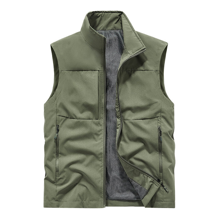 Men's lightweight technical outdoor vest with stand-up collar, mesh lining, and zippered pockets Mune Fashion
