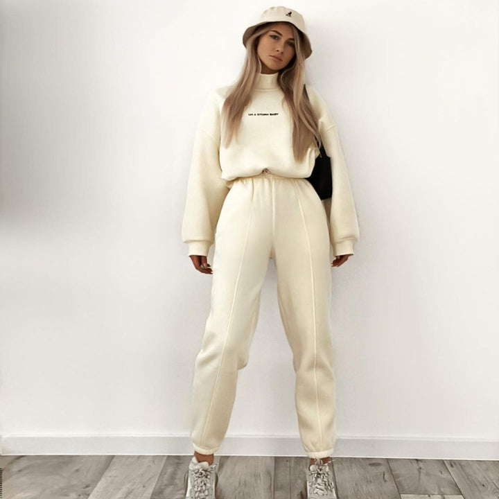 Women Oversize Lounge Set with Stand Collar and Elastic High Waist Jogging Pants Mune Fashion