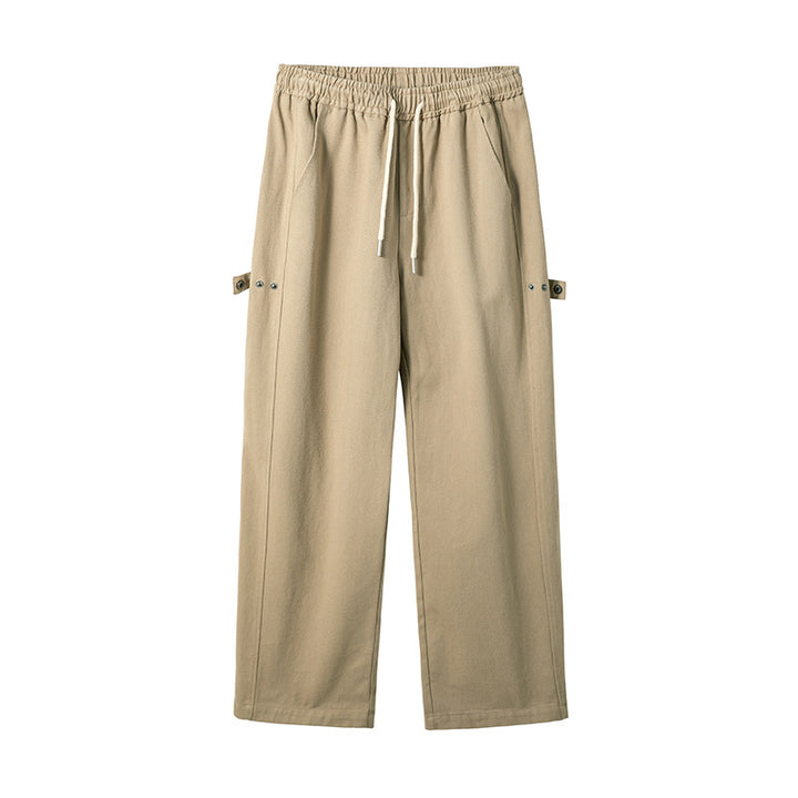 Men's Relaxed-Fit Cotton Canvas Pants with Elastic Waistband, Drawstring, and Utility Side Loops Mune Fashion