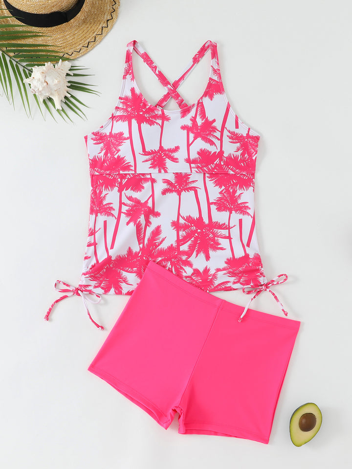 Ladies Sporty Tankini Set with Floral Design and Adjustable Cuffs Mune Fashion