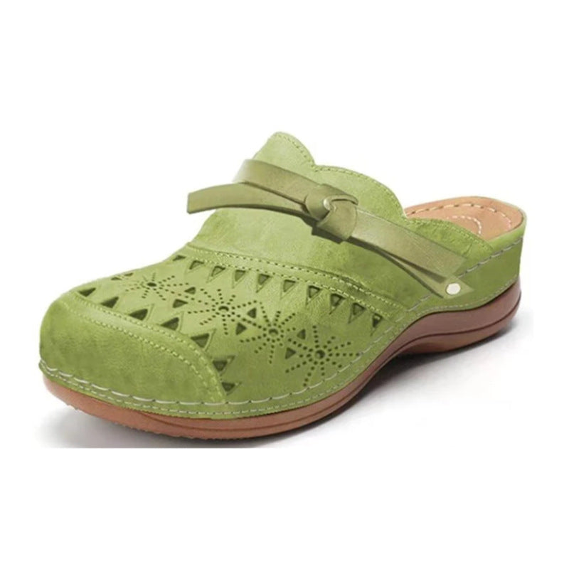 Women Comfortable Perforated Clog Mules with Knot Strap and Ergonomic Comfort Insole Mune Fashion