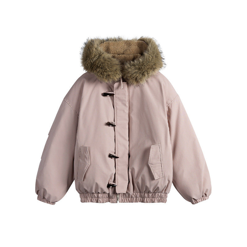 Unisex Padded Hooded Jacket in Boxy Cut with Teddy Lining, Faux Fur Collar and Toggle Closures Mune Fashion