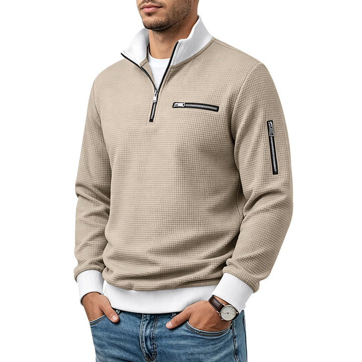 Men's waffle-knit turtleneck with contrast collar, zippered chest pocket and arm pocket Mune Fashion