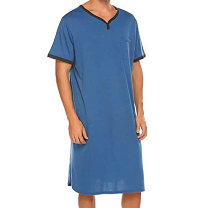 Men's long cotton sleep shirt with Henley collar Mune Fashion