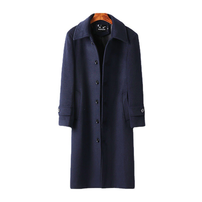 Men's tailored maxi long wool blend coat with tie belt and Kent collar Mune Fashion