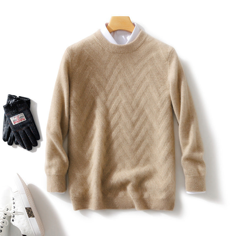 Men's Fine Crew Neck Sweater made of Cashmere Blend with Chevron Structure Mune Fashion