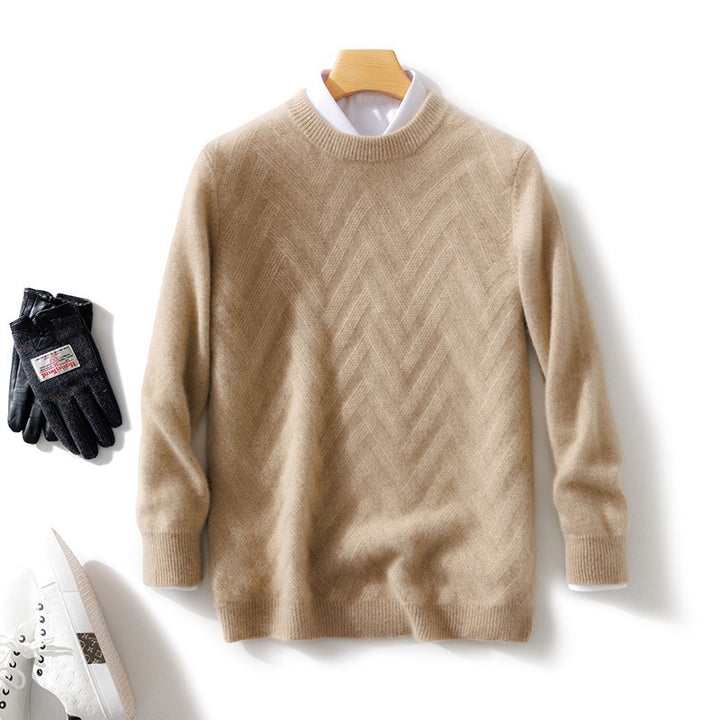 Men's Fine Crew Neck Sweater made of Cashmere Blend with Chevron Structure Mune Fashion