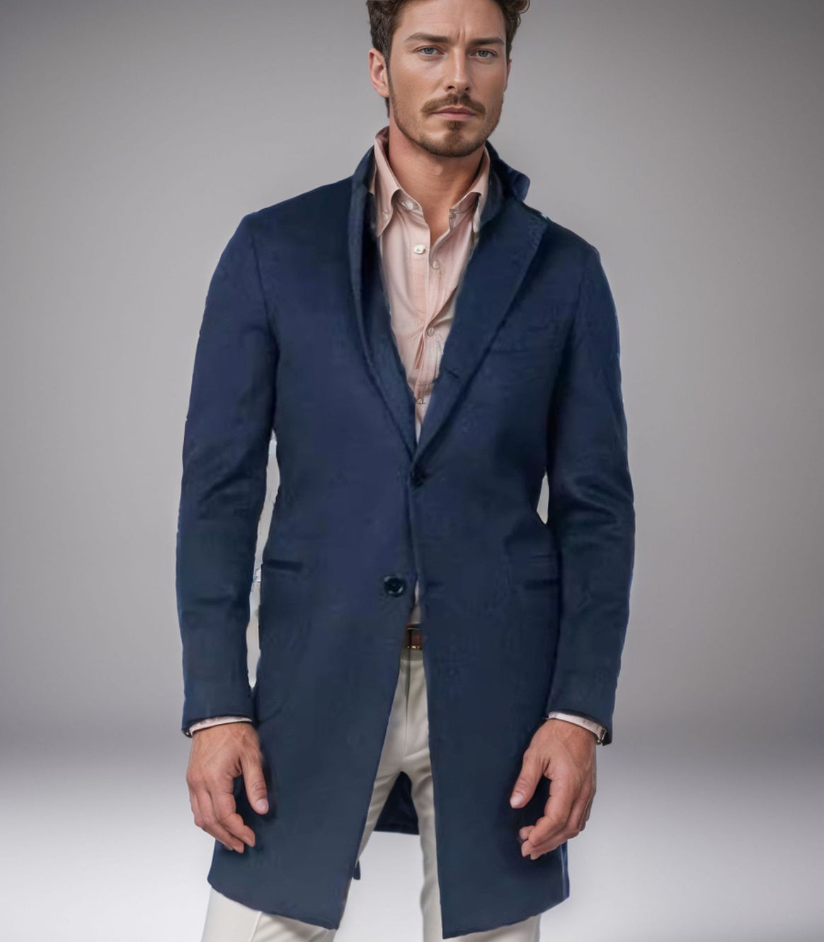 Men's Longer Tailored Wool Coat with Lapel Collar and Flap Pockets Mune Fashion