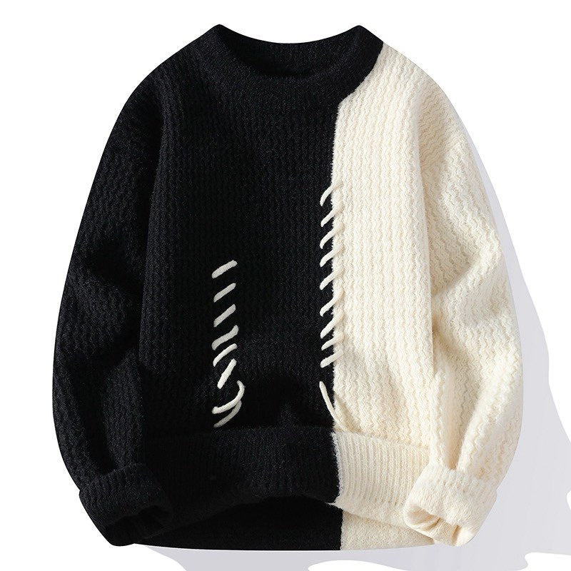 Unisex oversized knit sweater with cable pattern and decorative stitching Mune Fashion