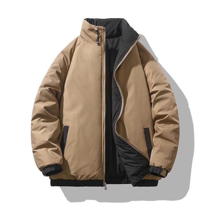 Men's short-cut thermo puffer jacket with high, adjustable stand collar and contrasted inner lining Mune Fashion