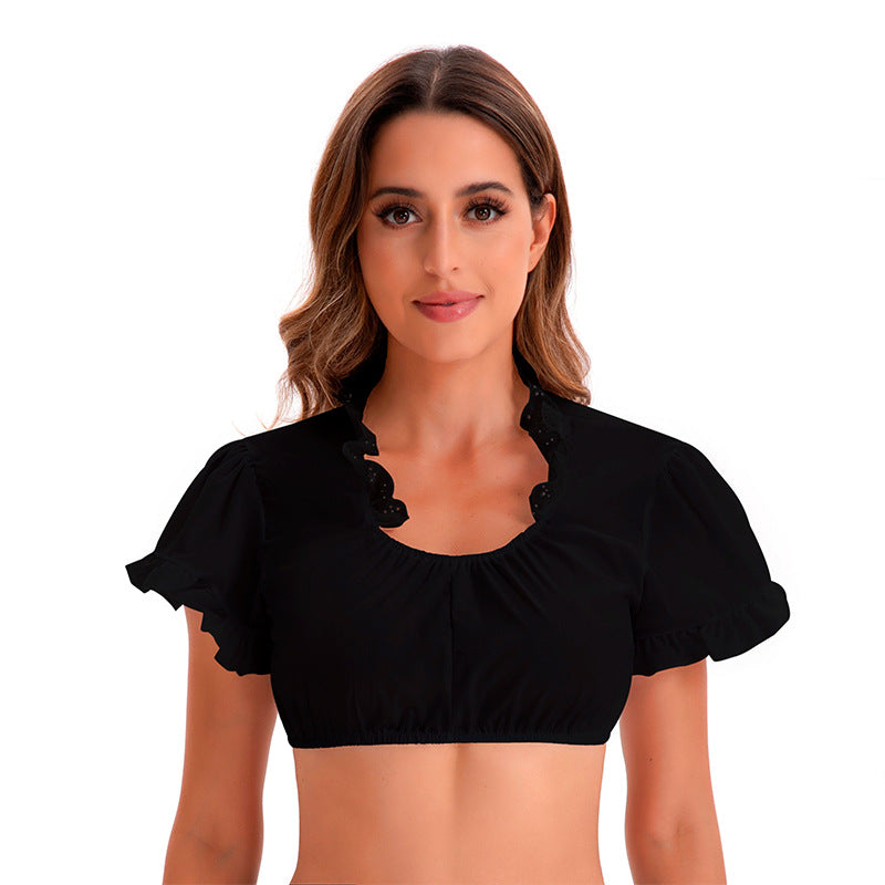 Women's off-the-shoulder Carmen top with gathered front and transparent puff sleeves Mune Fashion