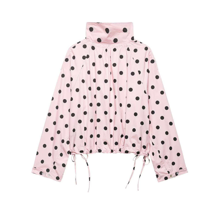 Women's dotted rain jacket with high stand-up collar, adjustable hem, and patch pockets Mune Fashion