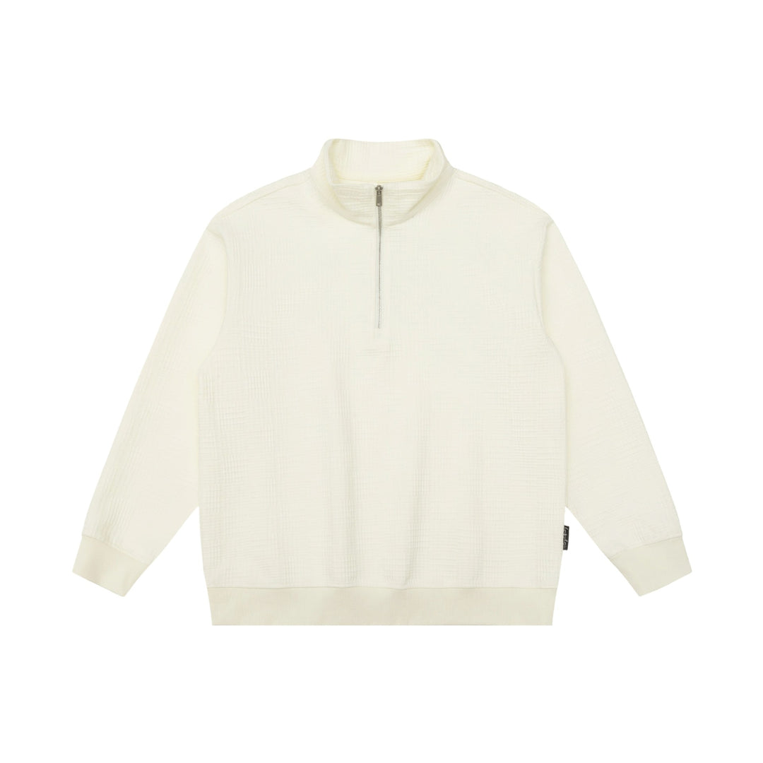 Unisex Structured Waffle Knit Half Zip Sweater with Stand-Up Collar and Ribbed Cuffs Mune Fashion