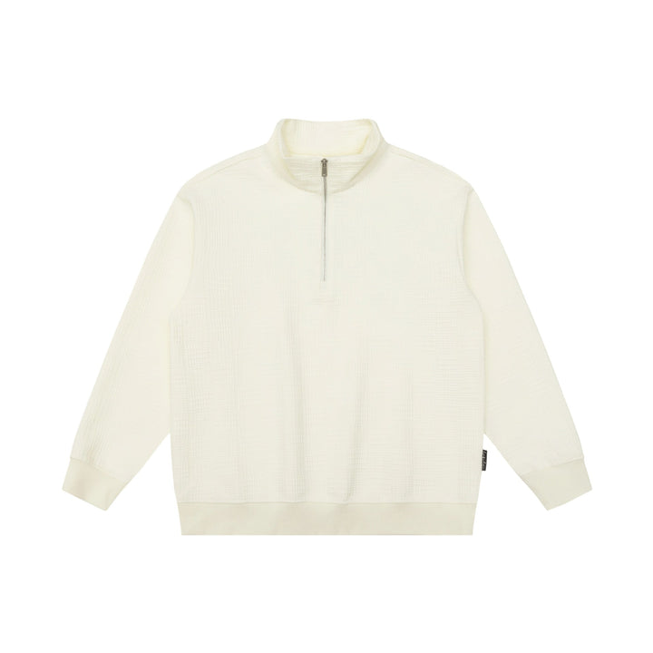 Unisex Structured Waffle Knit Half Zip Sweater with Stand-Up Collar and Ribbed Cuffs Mune Fashion