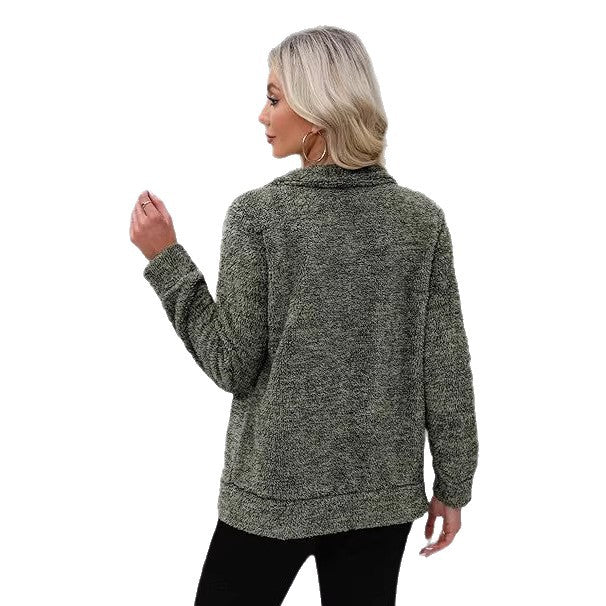 Women fluffy teddy fleece jacket with full zip, stand-up collar and side pockets Mune Fashion
