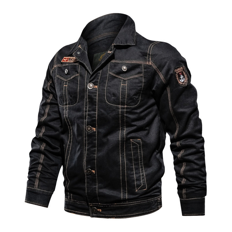 Men's Lightweight Canvas Field Jacket in Military Cut with Contrasting Quilted Seams and Chest Flap Pockets Mune Fashion