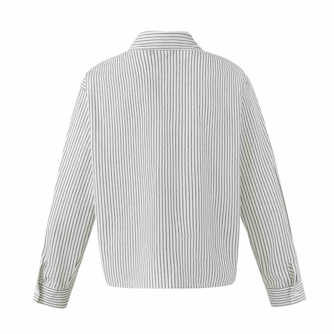 Women's Oversized Shirt Blouse with Fine Stripes and Kent Collar Mune Fashion