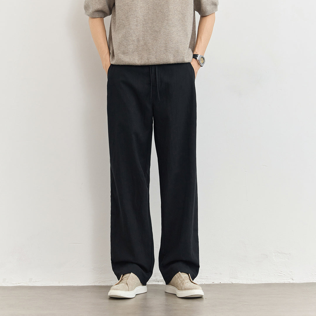 Men's Lightweight Linen Pants with Drawstring and Straight Leg Mune Fashion