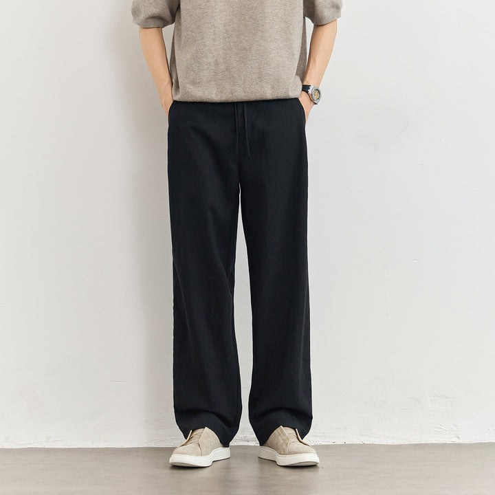 Men's Lightweight Linen Pants with Drawstring and Straight Leg Mune Fashion