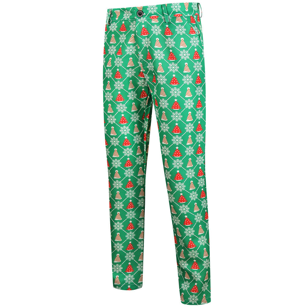 Men's Three-Piece Festive Suit Set with Christmas Print and Tailored Blazer Mune Fashion