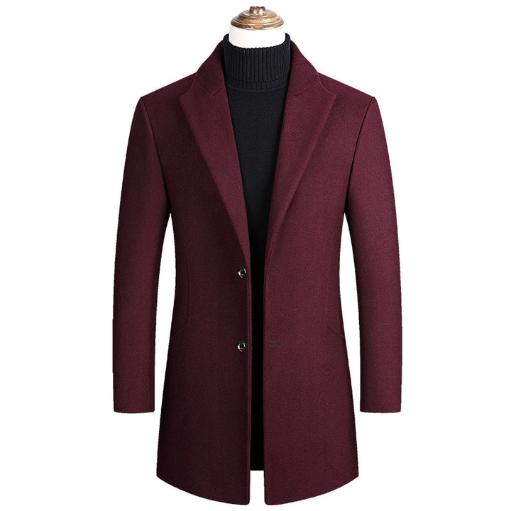 Men Tailored Wool Blend Coat with Notch Lapel and Two-Button Closure Mune Fashion