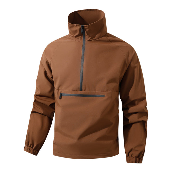 Men's Lightweight Water-Repellent Anorak with Half-Zip, High Stand Collar & Front Zipper Pocket Mune Fashion