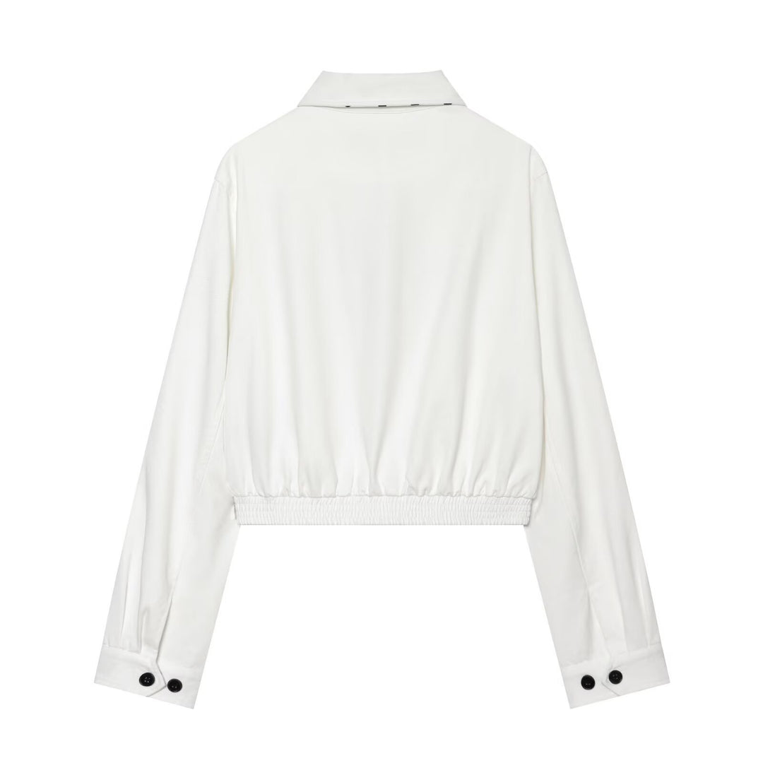 Women's cropped bomber jacket with stand-up collar and dotted collar lining Mune Fashion