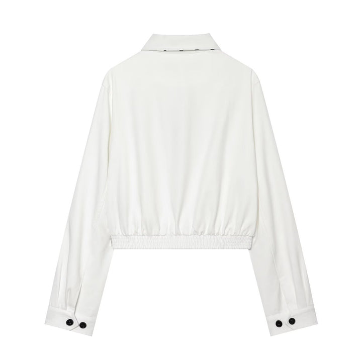 Women's cropped bomber jacket with stand-up collar and dotted collar lining Mune Fashion