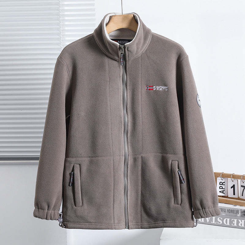 Men's fleece outdoor jacket with stand-up collar, full-length zipper, and elastic cuffs Mune Fashion