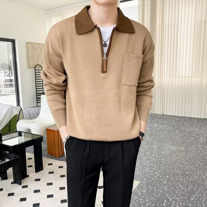 Men's Elegant Sweat Jacket with Stand-Up Collar and Zipper Mune Fashion