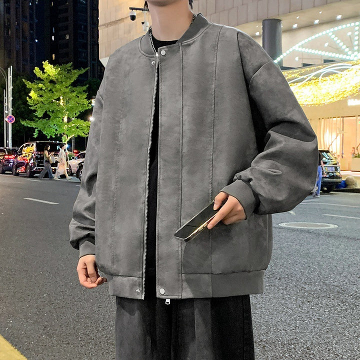 Men's Oversized Bomber Jacket made of Suede Imitation with Vertical Seam Structure Mune Fashion