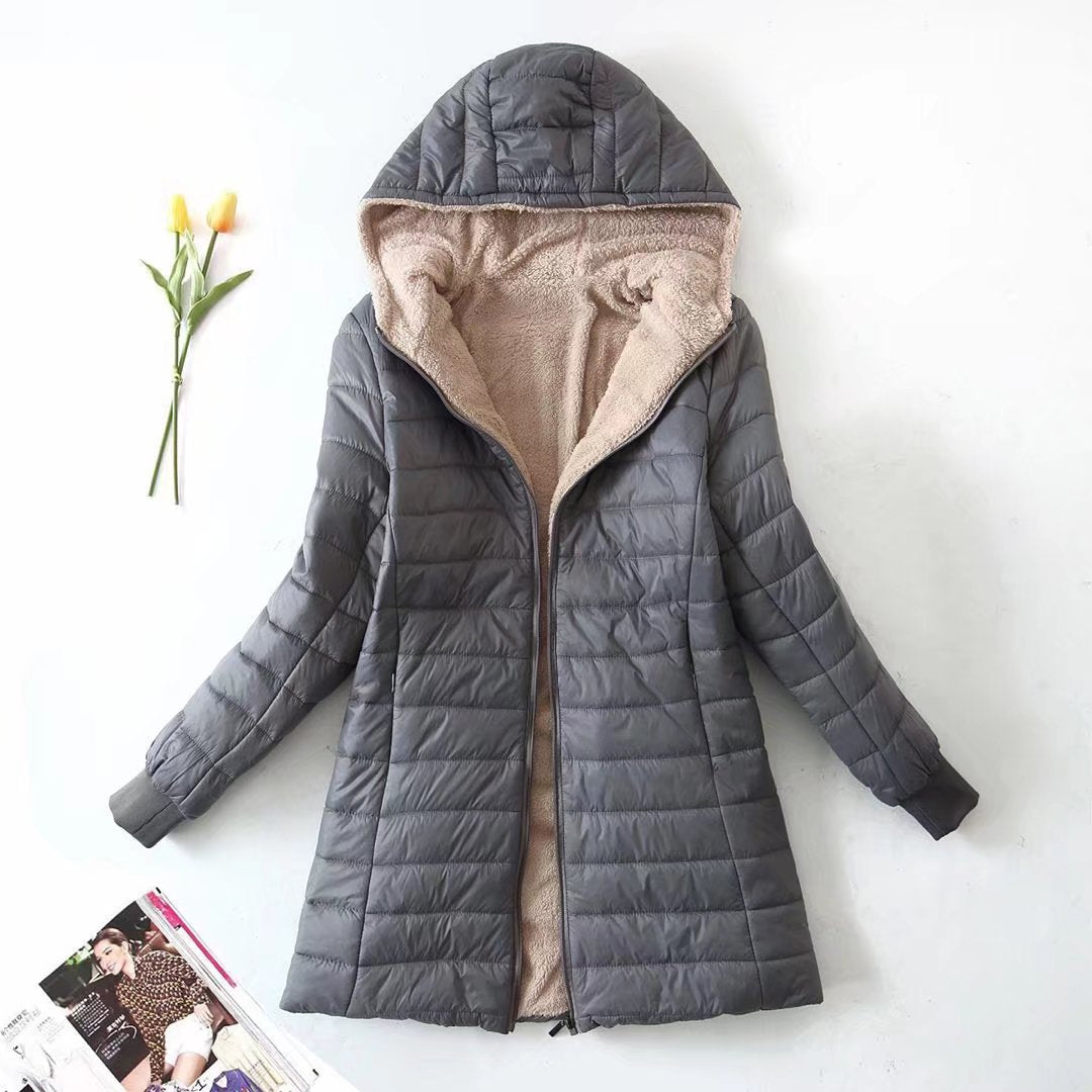 Women Tailored Quilted Coat with Teddy Lining and Hood Mune Fashion