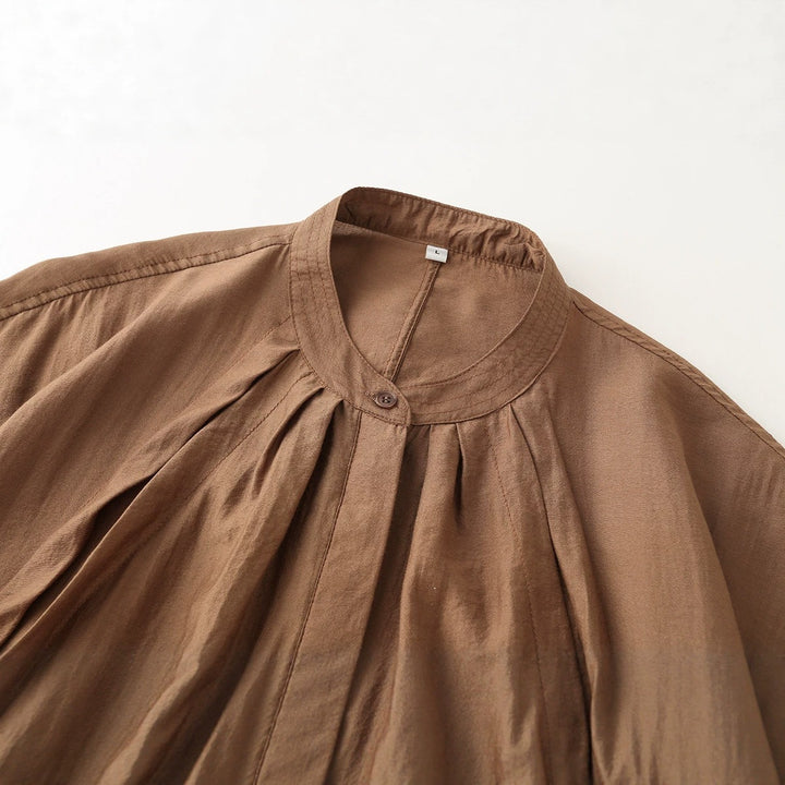 Women’s lightweight blouson jacket with pleated front, stand-up collar, and elastic hem Mune Fashion