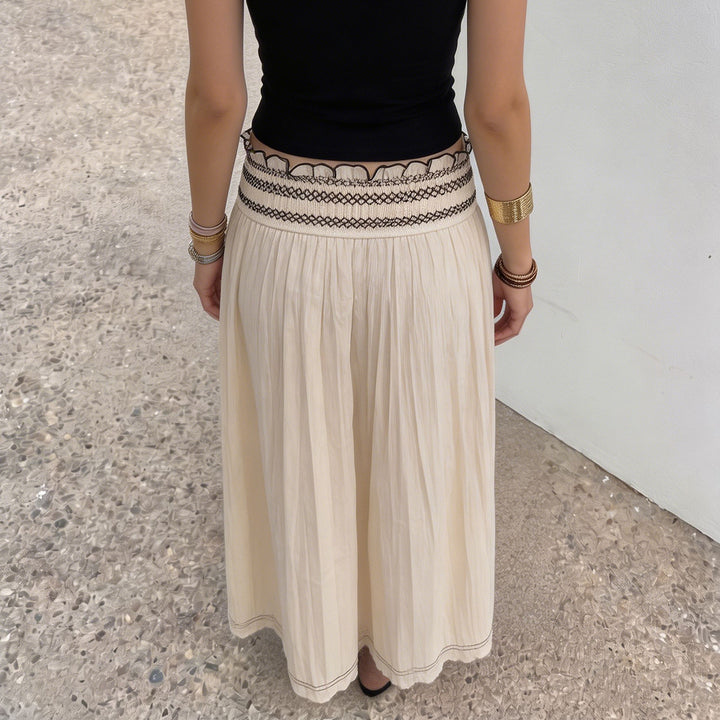 Women's midi skirt with shirred high waist and flared A-line Mune Fashion
