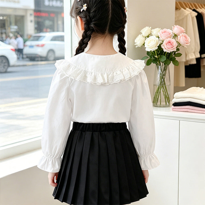 Girl's blouse with voluminous lace collar and ruffle details Mune Fashion