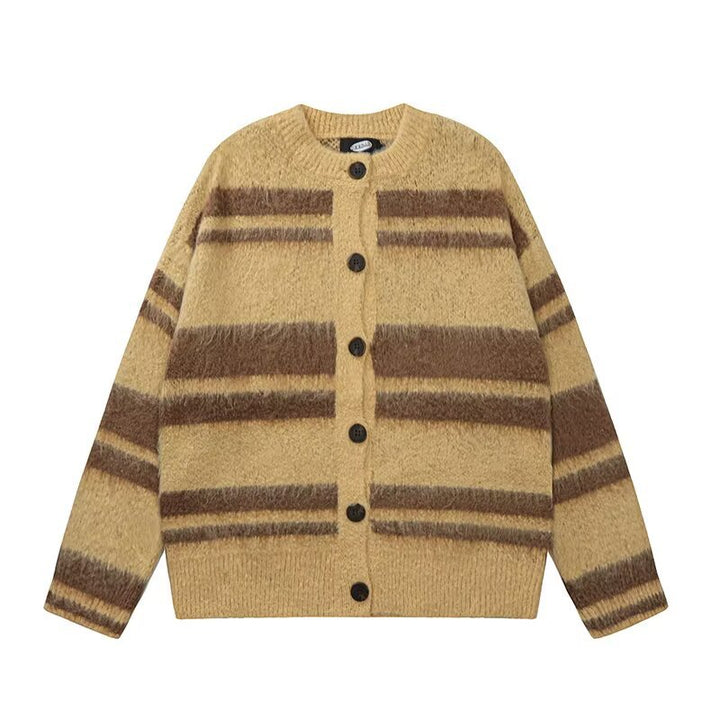 Women Cozy Knit Cardigan with Stripes Mune Fashion