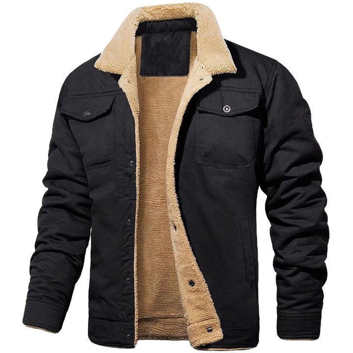 Men's Sherpa-lined Canvas Trucker Jacket with Chest Pockets Mune Fashion